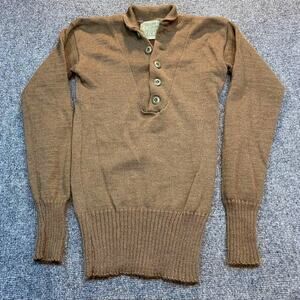 Vintage US Army Henley Wool Pullover Sweater Men Small Jack Young Military Brown